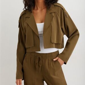 Dynamite Cropped Trench Blazer, Dark Olive Green, Size Large